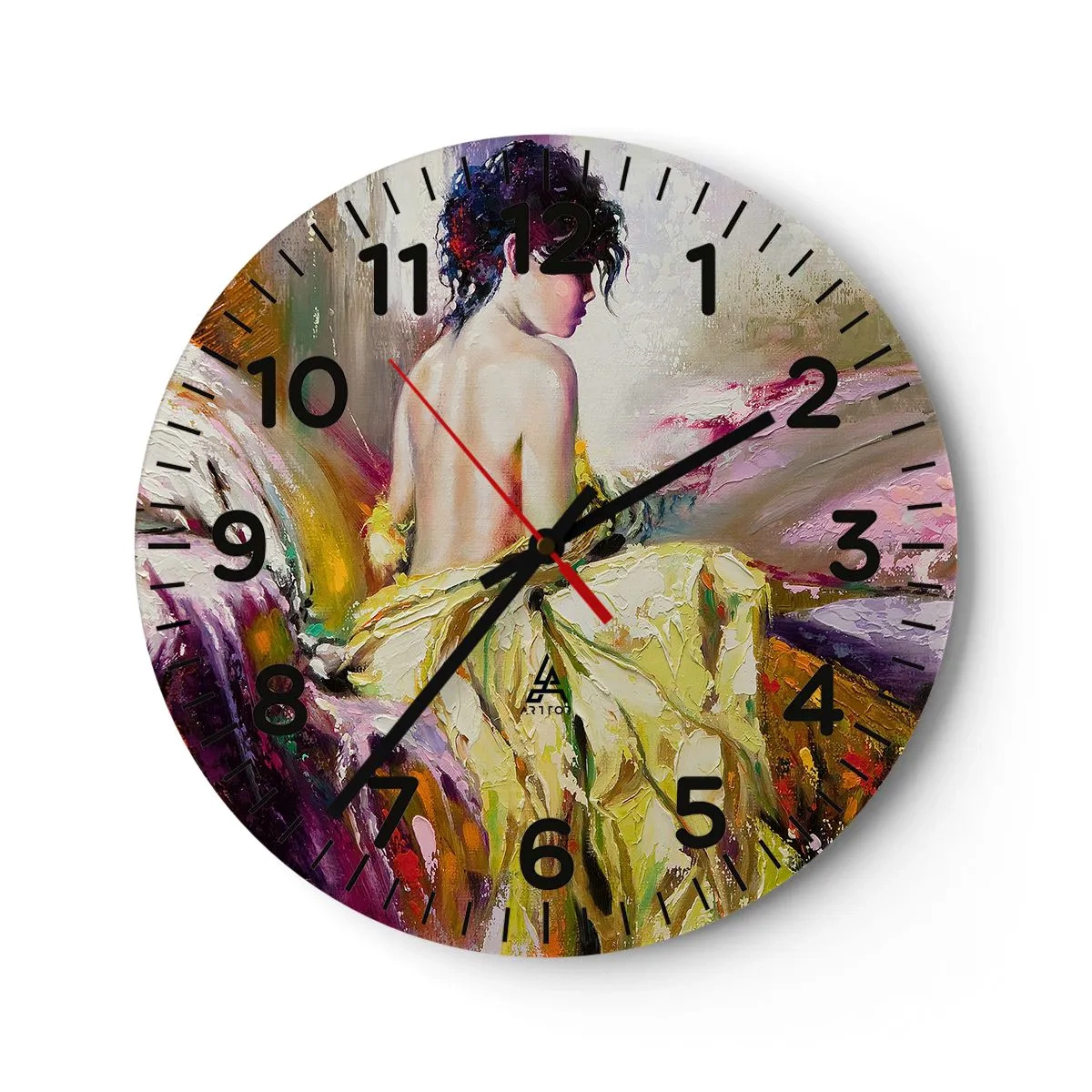 Wall clock - Clock on glass - Graceful in Yellow - 40x40 cm