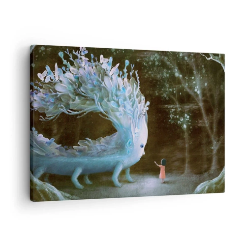 Canvas picture - The figure of a girl facing a fantastic creature - 70x50cm - Fantastic Encounter - Modern wall decoration for the living room and bedroom ARTTOR