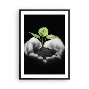 Poster in black frame - A plant in the hands symbolizing life and nature - 50x70cm - I Love Nature, I Protect It - Modern wall decoration for the living room and bedroom ARTTOR