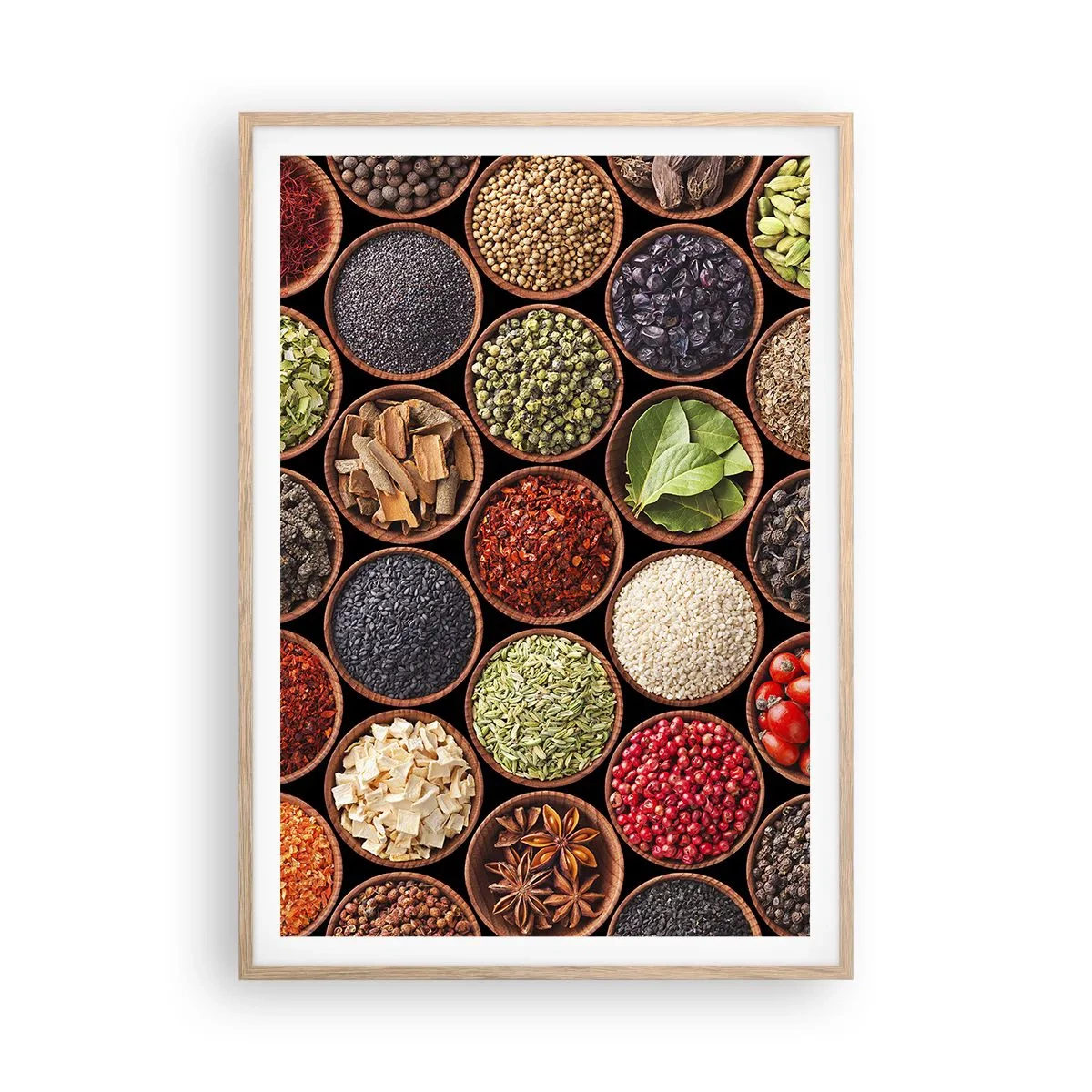 Poster in light oak frame - All Flavours of the World - 70x100 cm