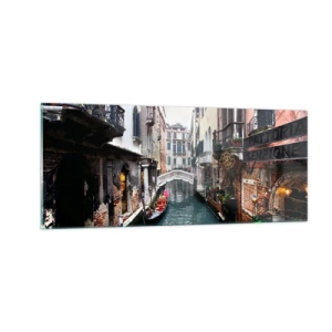 Glass picture - Venetian View with a Gondola and a Bridge - 100x40 cm