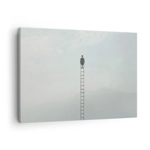 Canvas picture - A man on a ladder rising into the sky - 70x50cm - Rise above It - Modern wall decoration for the living room and bedroom ARTTOR