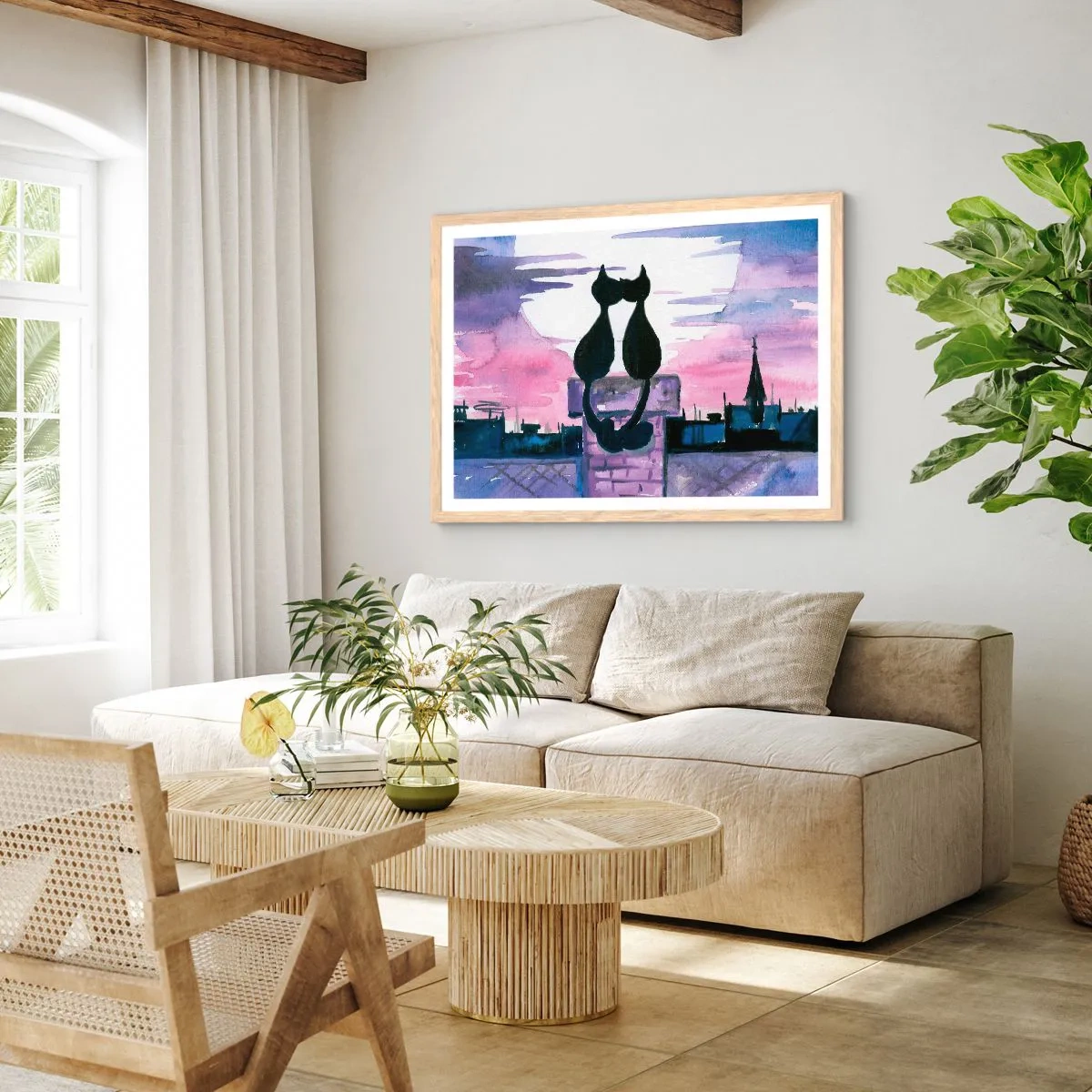 Poster in light oak frame - Rendezvous under the Moon - 40x30 cm