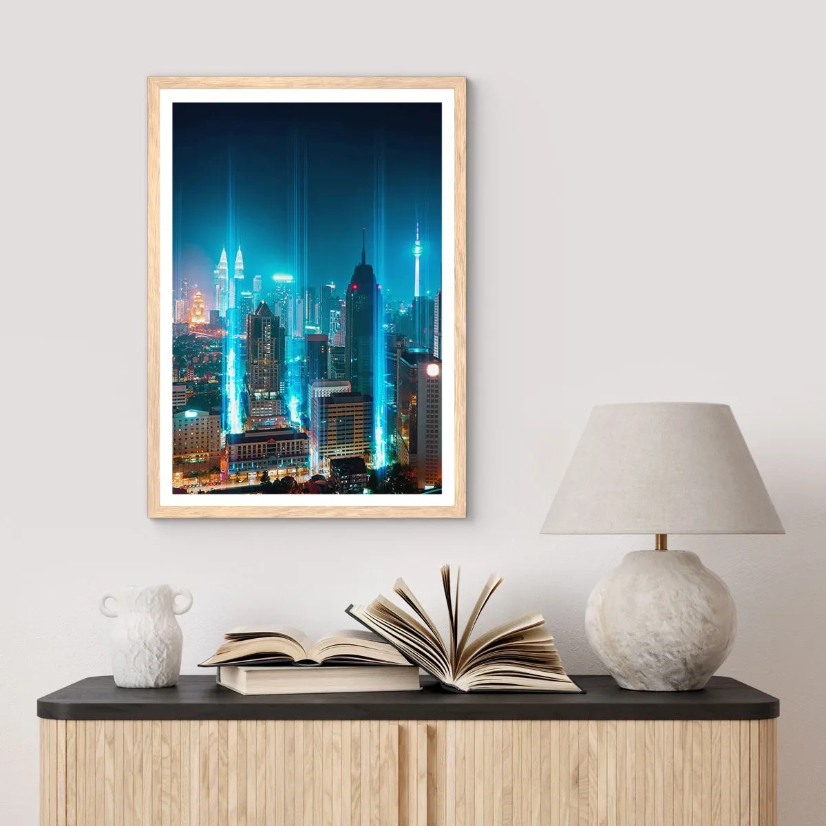 Poster in light oak frame - Berlin Lights - 40x50 cm