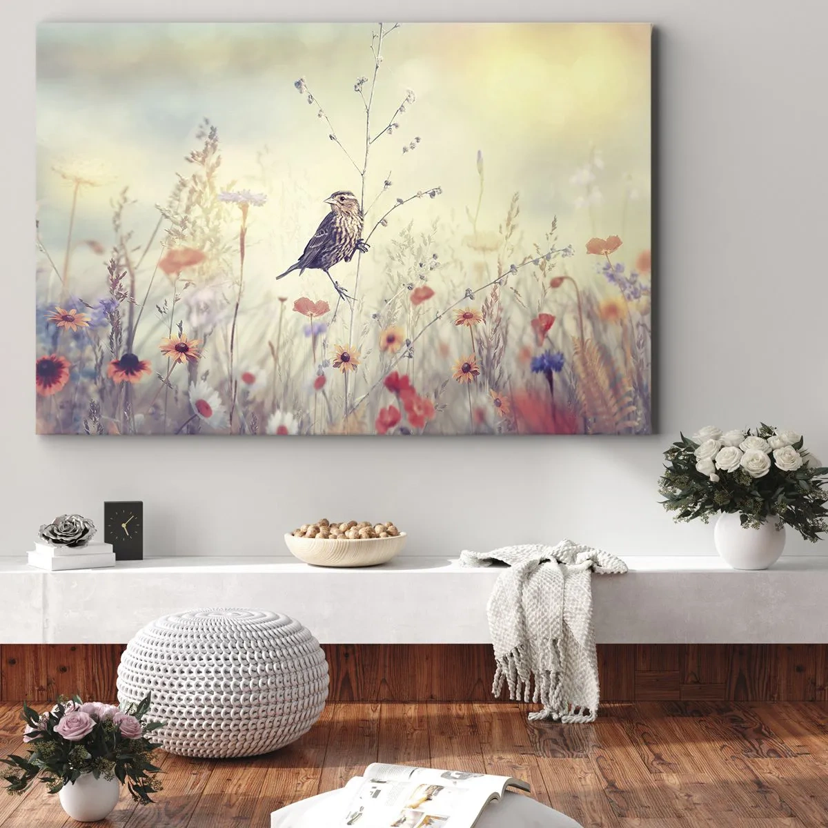 Canvas picture - Bird Portrait with a Meadow in the Background - 120x80 cm