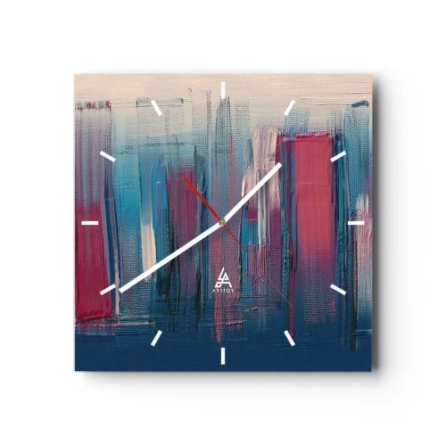 Wall clock - Clock on glass - Vertical Composition In Blue And Red - 30x30 cm