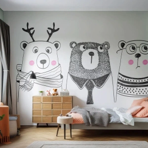 Photo Wallpaper Premium Canvas - One Teddy, Two Teddies, Three Teddies - For children, Bear, Illustration - 200x140 cm