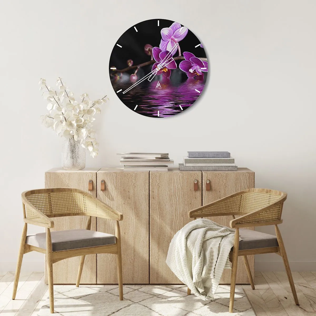 Wall clock - Clock on glass - Lilac Reflection of Beauty - 40x40 cm