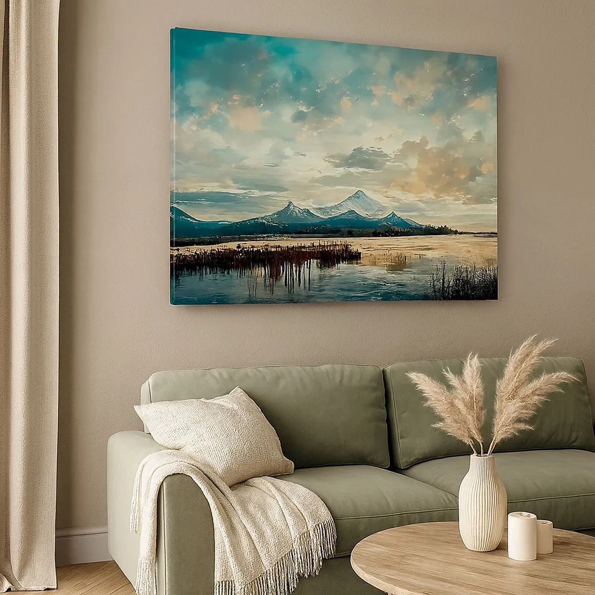 Canvas picture - picturesque landscape with a mountain and a calm lake - 70x50cm - Under Heaven's Protection - Modern wall decoration for the living room and bedroom ARTTOR
