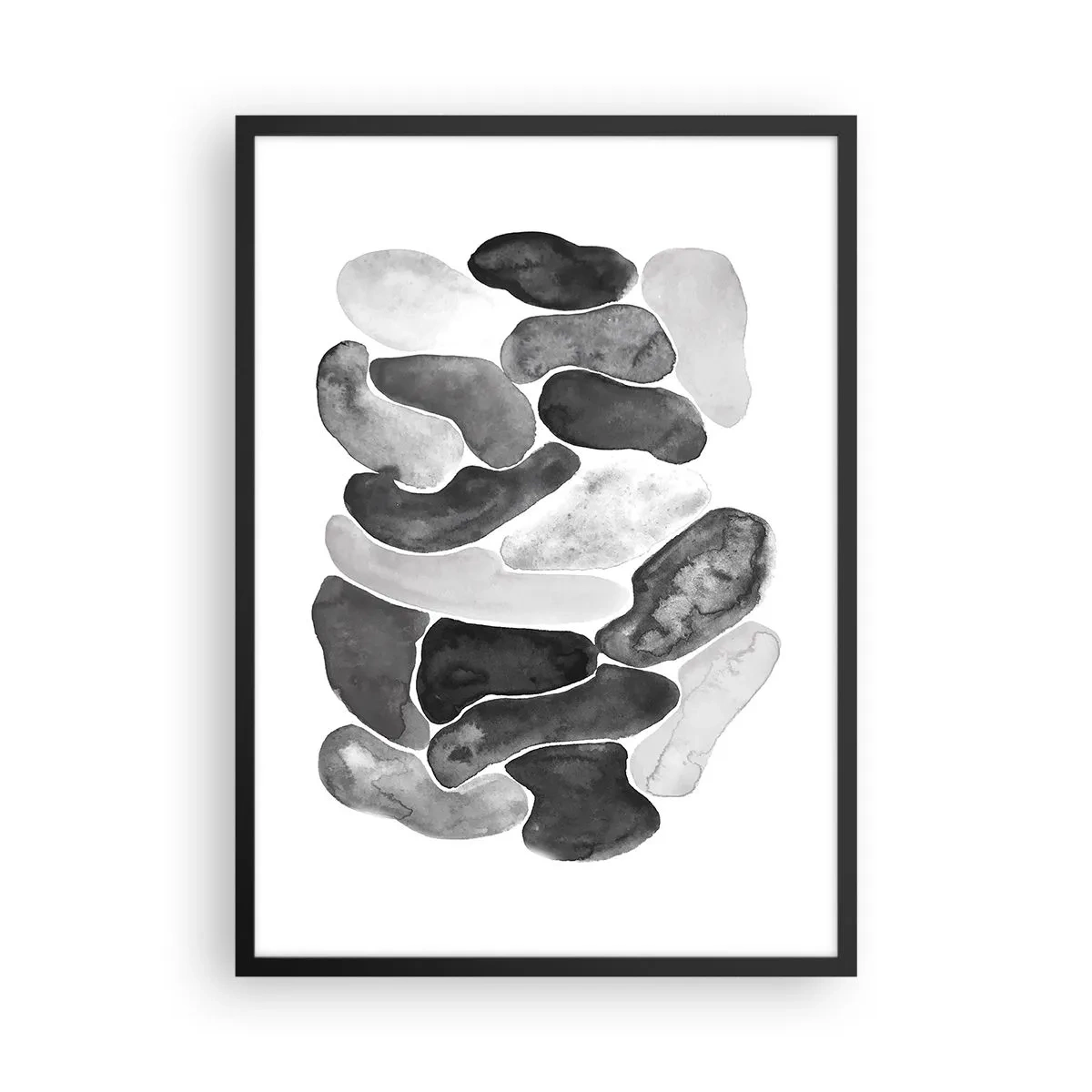 Poster in black frame - Abstract shapes in shades of black, gray and white - 50x70cm - Stone Abstract - Modern wall decoration for the living room and bedroom ARTTOR