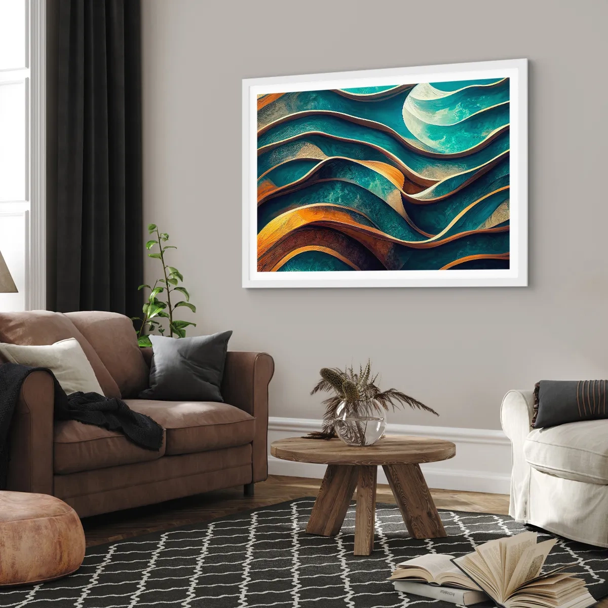 Poster in white frmae - Meanderings of Blue - 91x61 cm