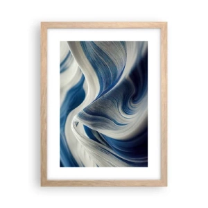 Poster in light oak frame - Fluidity of Blue and White - 30x40 cm