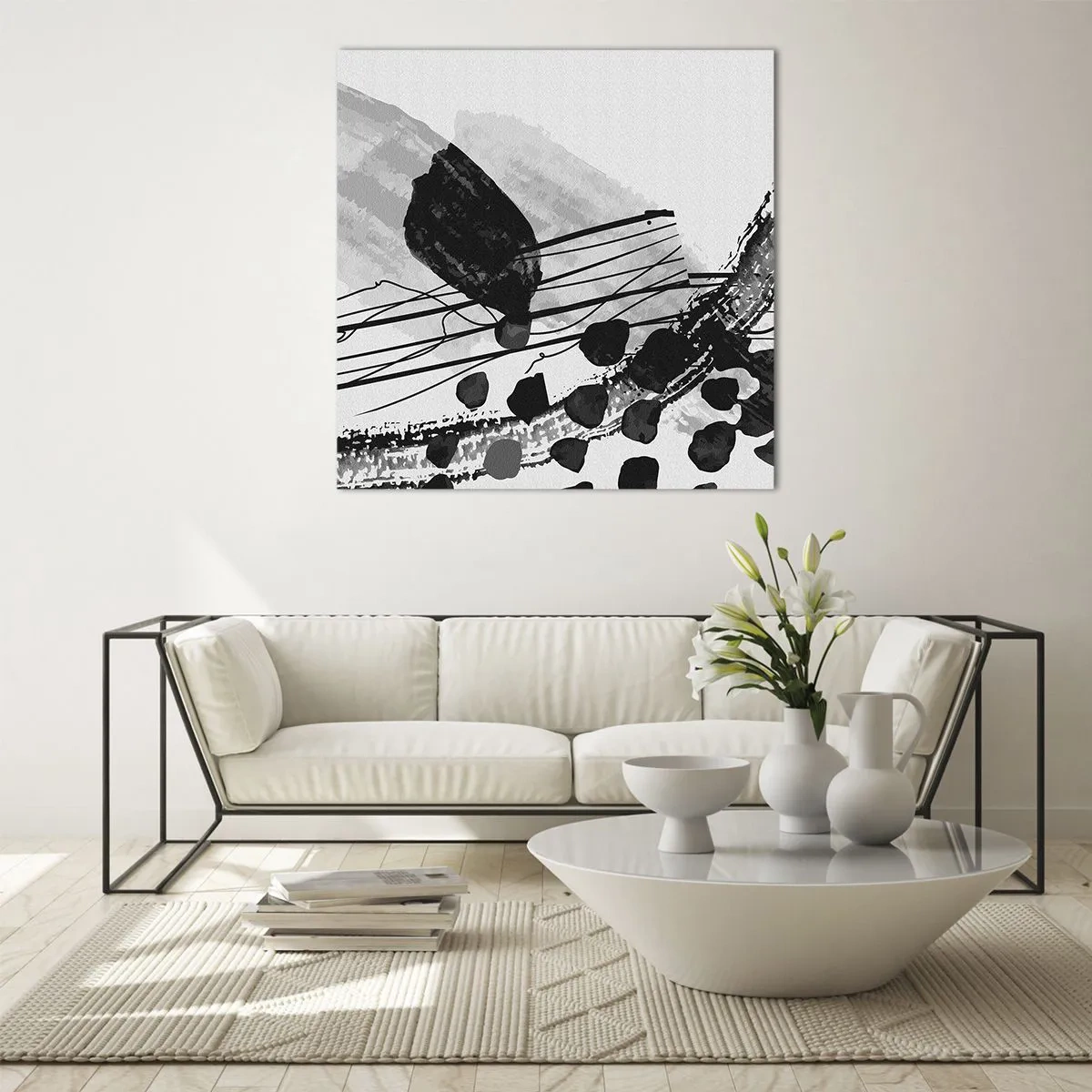 Glass picture - Black and White Organic Abstraction - 60x60 cm