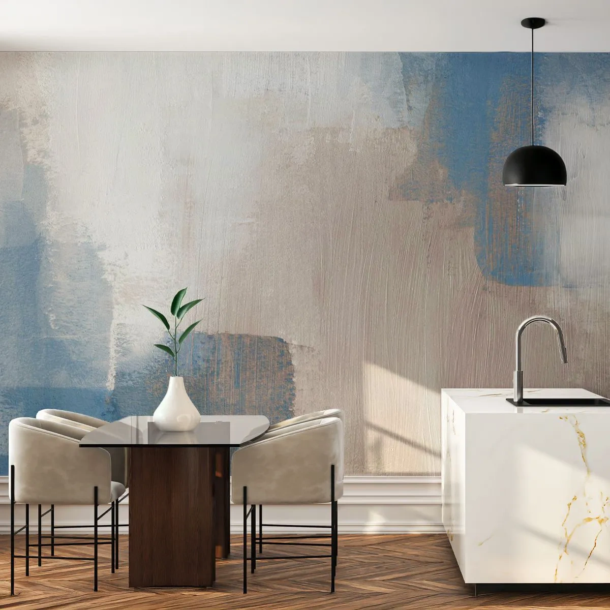 Self-Adhesive Photo Wallpaper Deluxe Sticker - Pink Abstract with a Blue Curtain - Piece, Contemporary, Paints - 400x280 cm