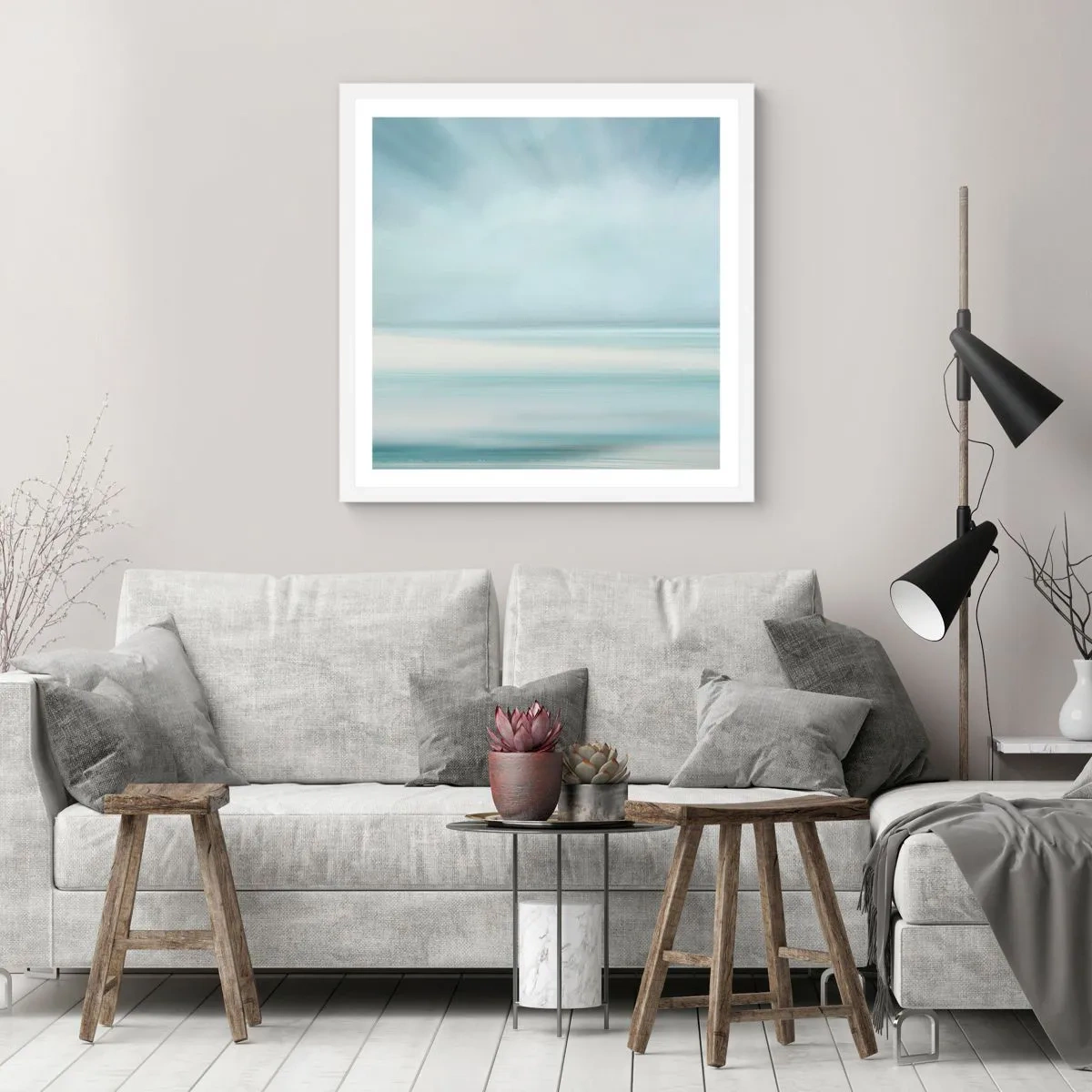 Poster in white frmae - Calm up to the Horizon - 30x30 cm