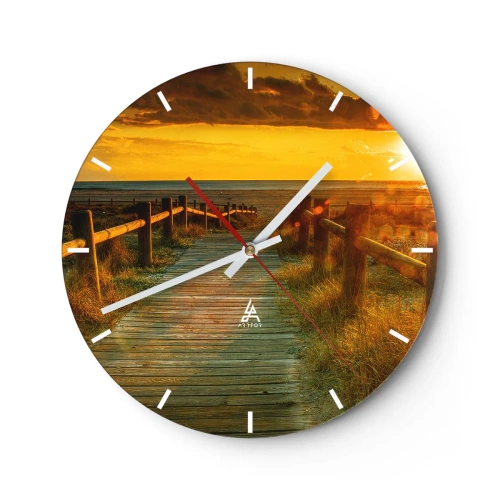 Wall clock - Clock on glass - Bathed in Old Gold - 40x40 cm
