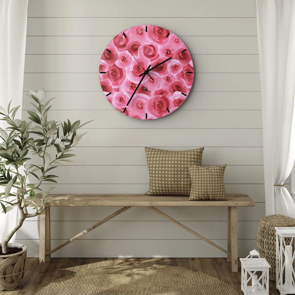 Wall clock - Clock on glass - Roses at the Bottom and at the Top - 40x40 cm