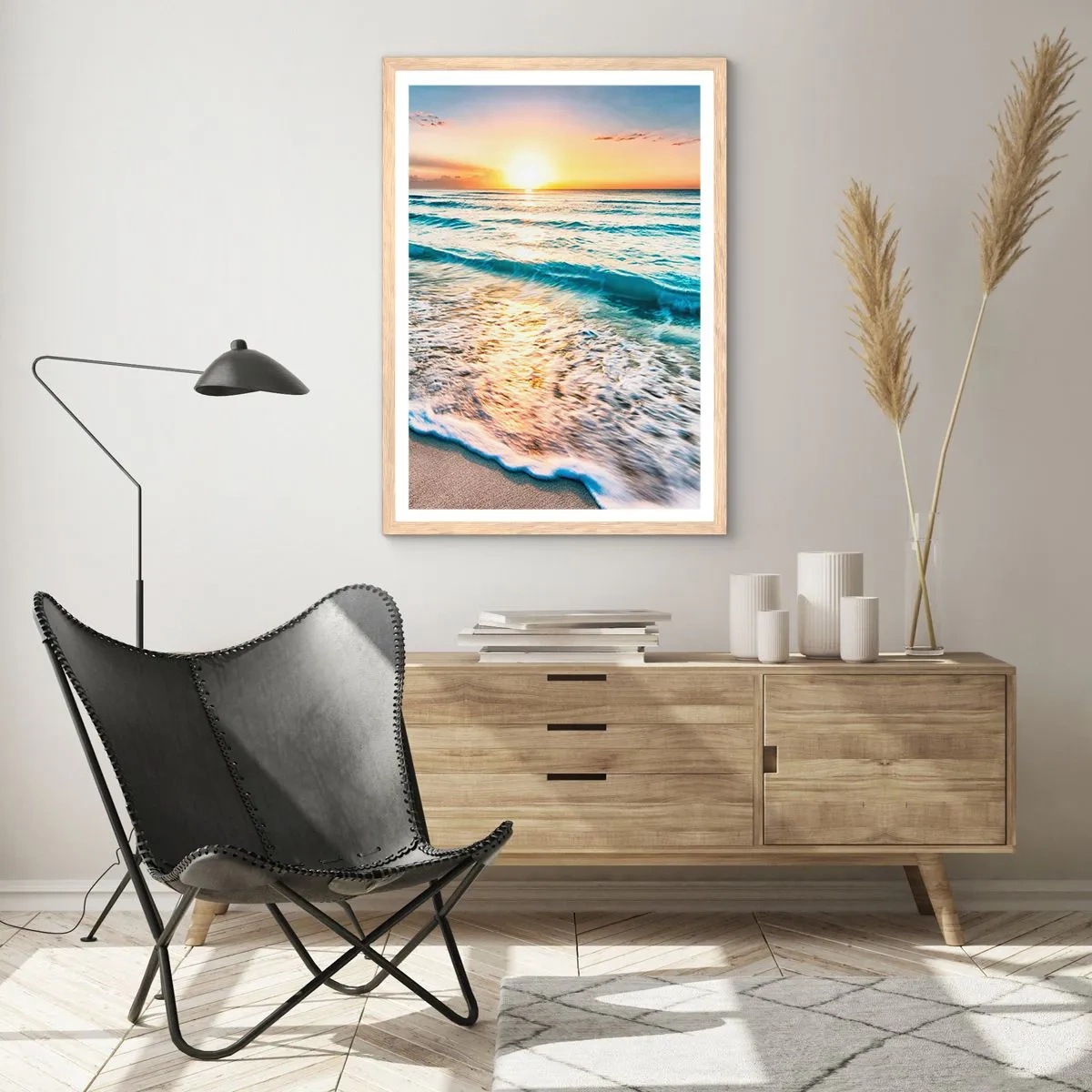 Poster in light oak frame - Sunset View - 70x100 cm