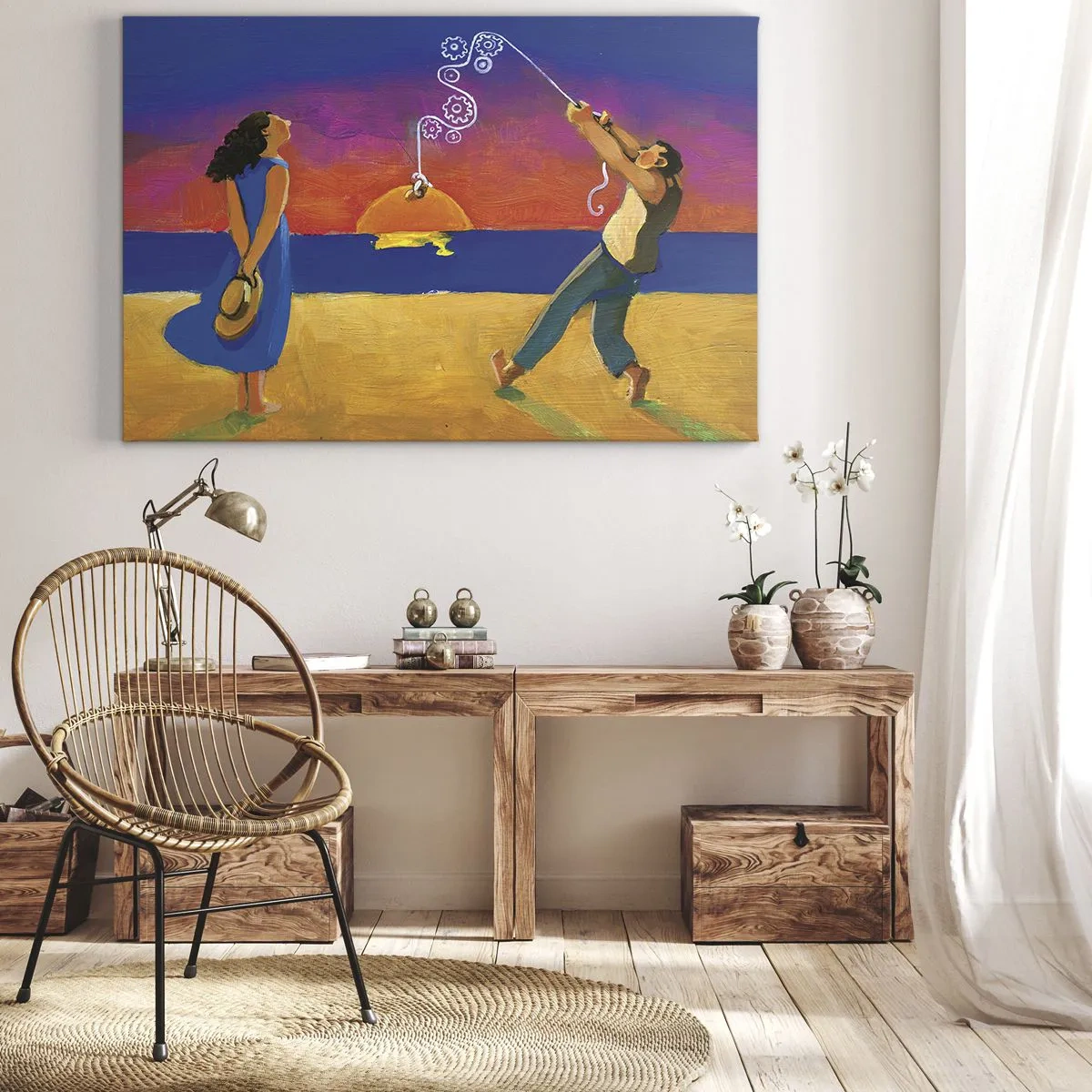 Canvas picture - Figures by the sea at sunset - 70x50cm - More than a Star from the Sky - Modern wall decoration for the living room and bedroom ARTTOR