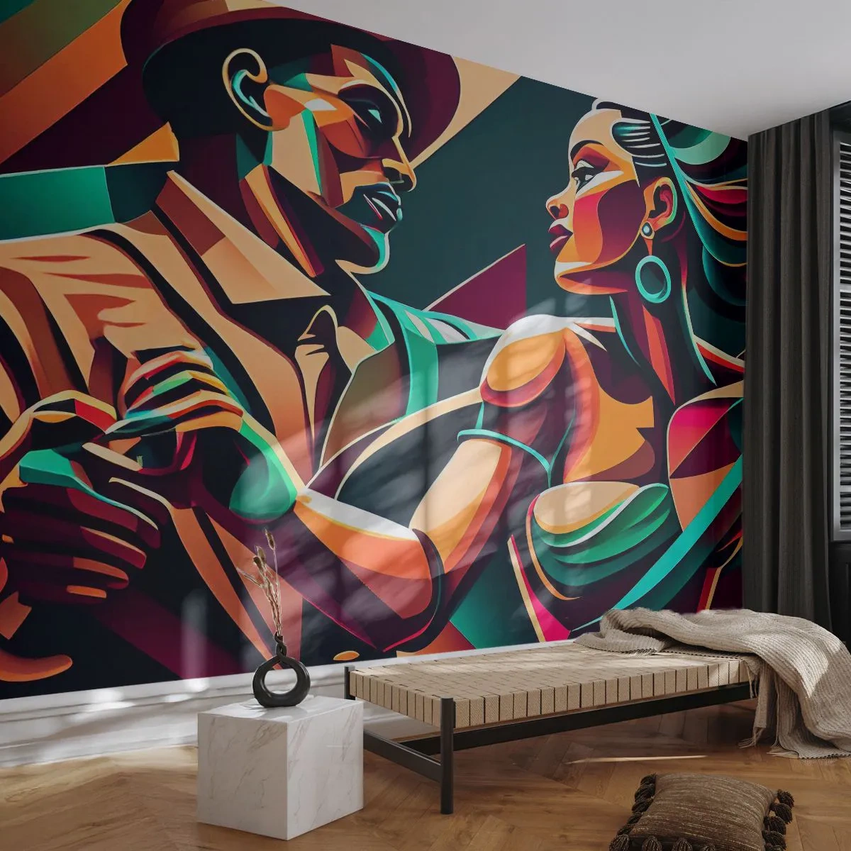 Self-Adhesive Photo Wallpaper Deluxe Sticker - In a Heartbeat - Cubism, Couple, Dance - 150x105 cm