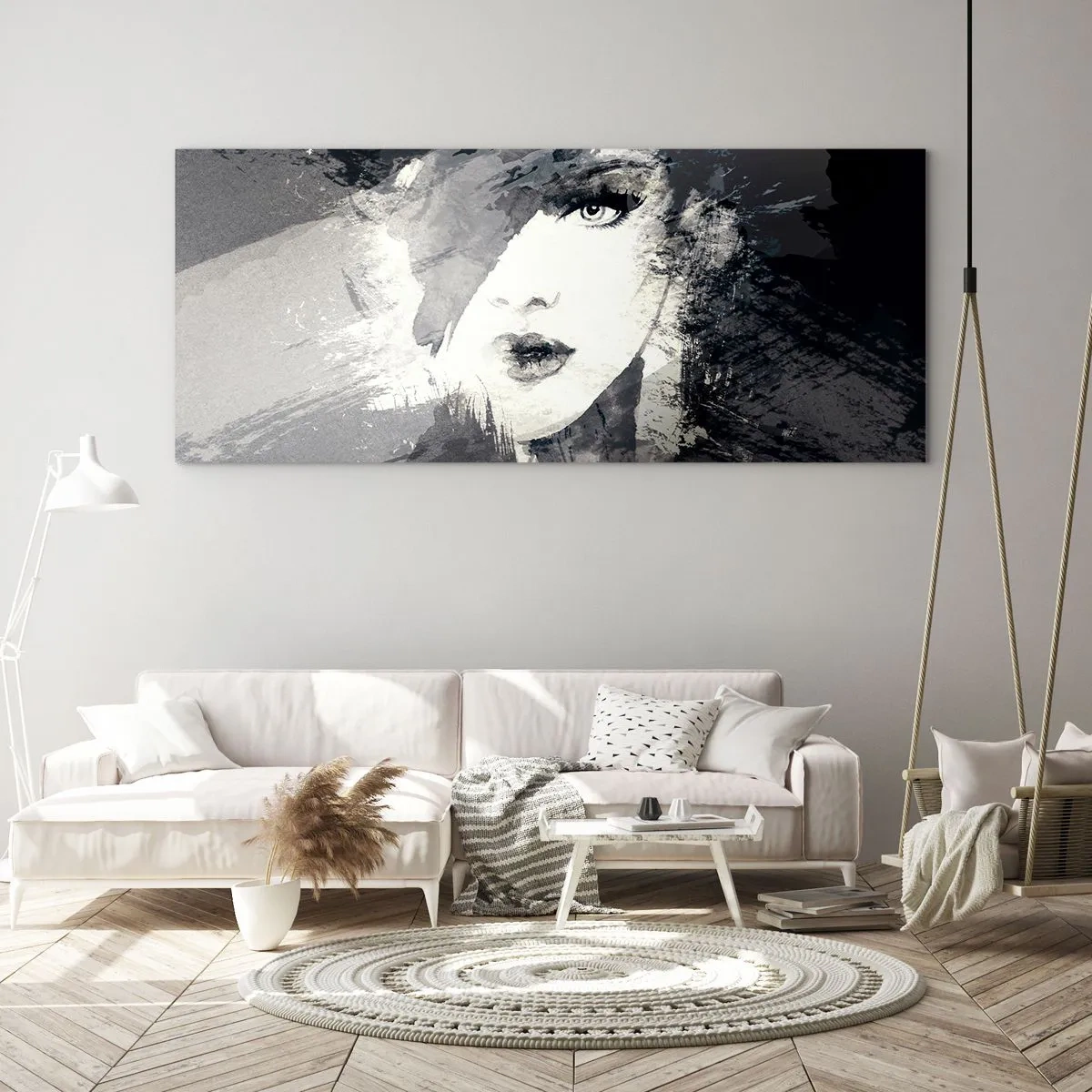 Glass picture - From Behind Grey Voile - 90x30 cm