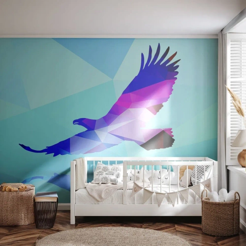 Photo Wallpaper Premium Sand - Eagle in a Lilac Crystal - Bird, Eagle, Geometric Figure - 100x70 cm