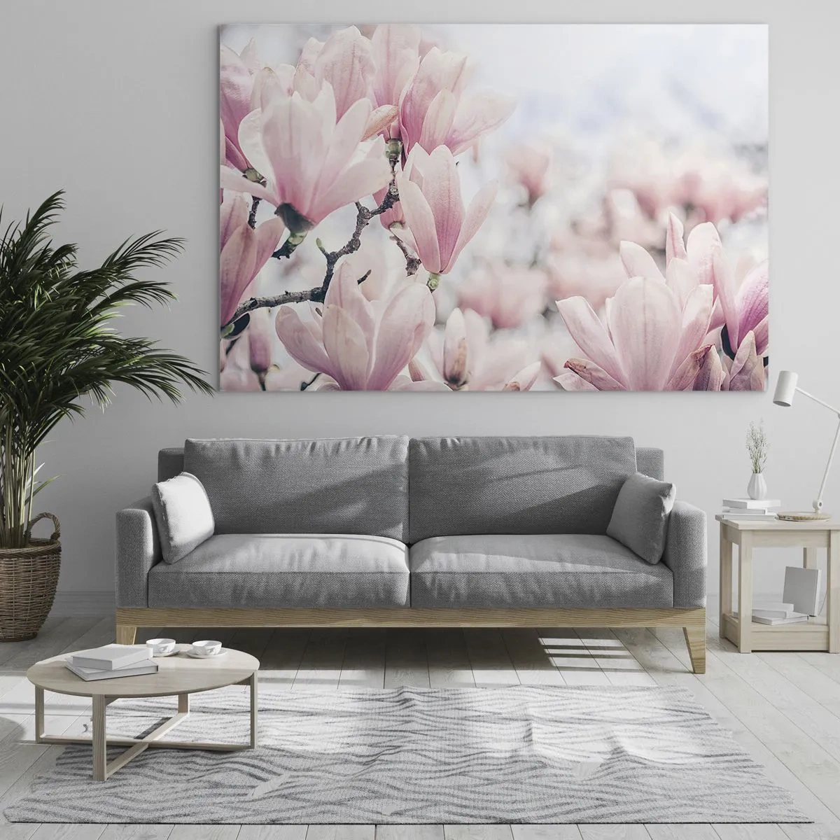 Glass picture - Delicate pink magnolias on a light background - 70x50cm - Ideal of Subtlety - Modern wall decoration for the living room and bedroom ARTTOR