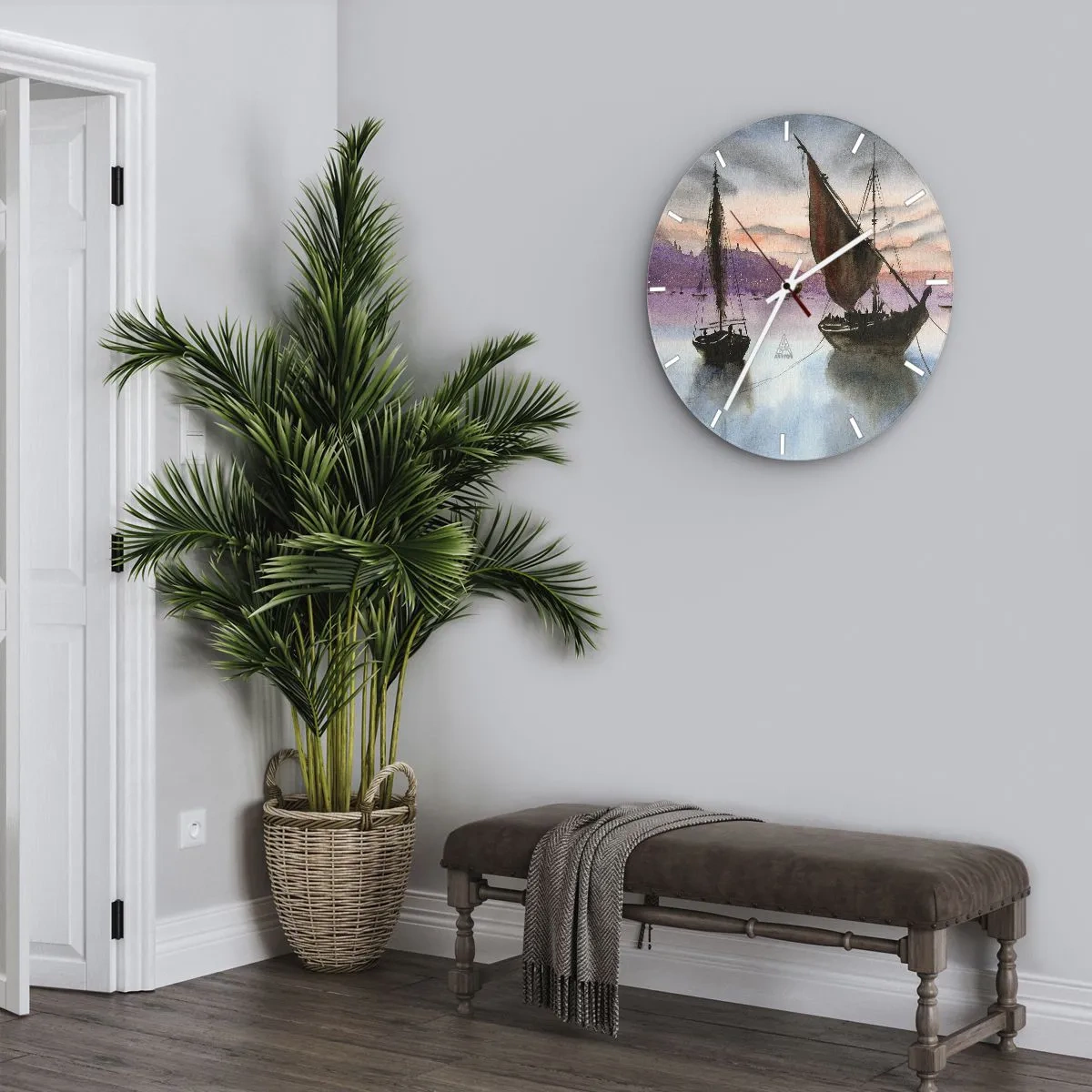 Wall clock - Clock on glass - Evening at the Port - 40x40 cm