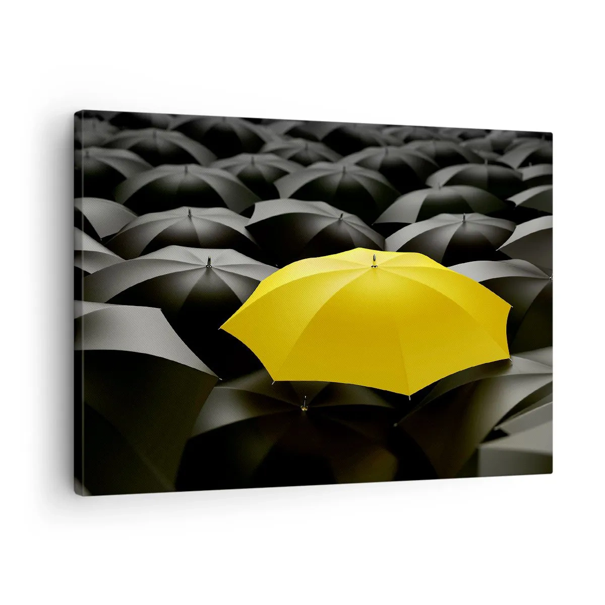 Canvas picture - A yellow umbrella among black umbrellas - 70x50cm - Goodbye Sadness - Modern wall decoration for the living room and bedroom ARTTOR