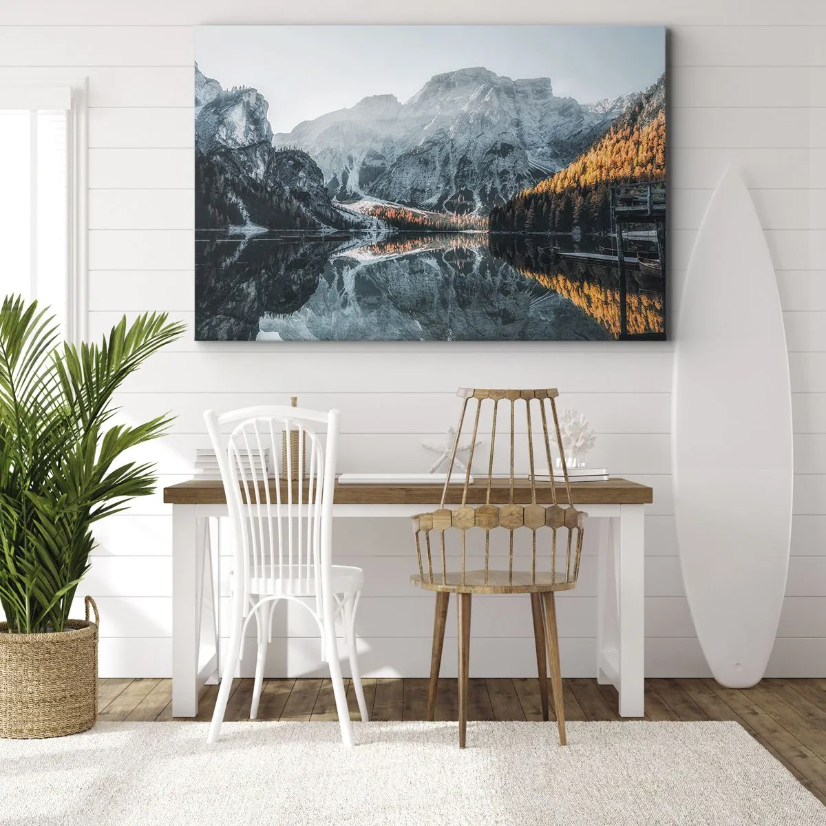 Canvas picture - A mountain landscape reflected in the calm surface of a lake - 70x50cm - Mirror Landscape - Modern wall decoration for the living room and bedroom ARTTOR