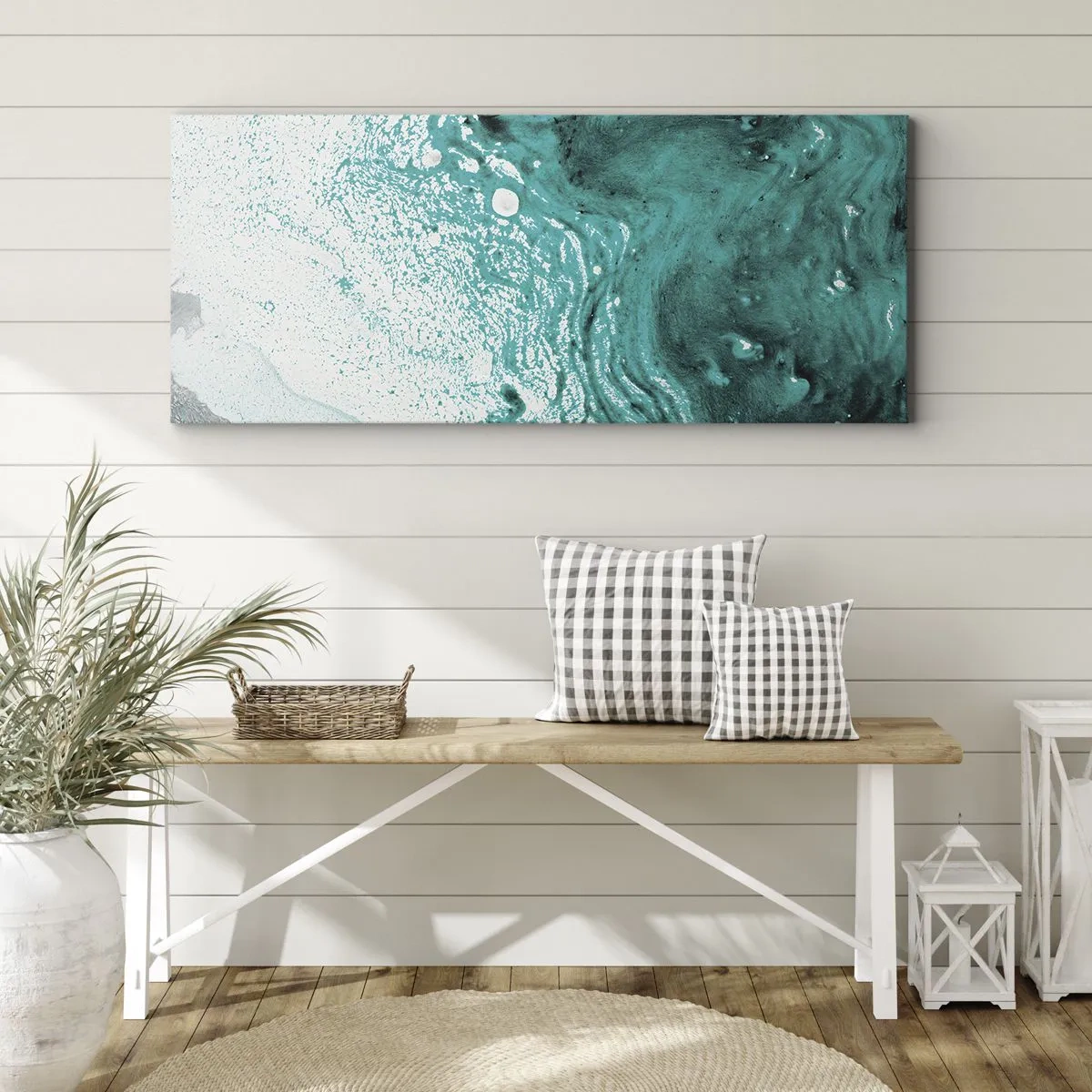 Canvas picture - Dissolving in White and Turquoise - 120x50 cm