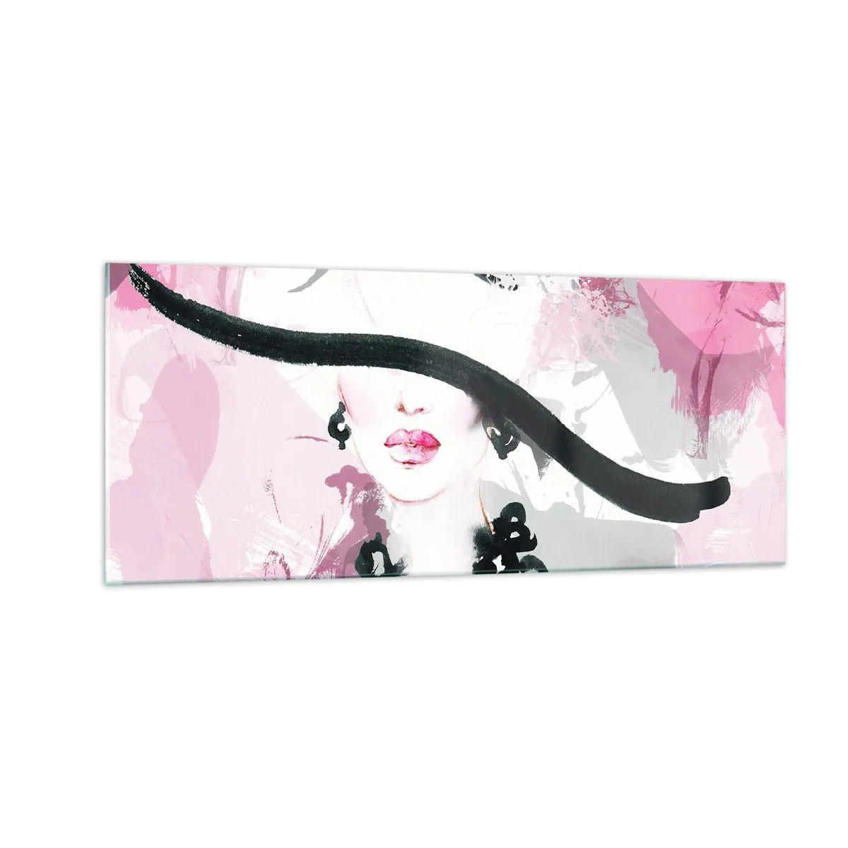 Glass picture - Portrait of a Lady in Black and Pink - 100x40 cm