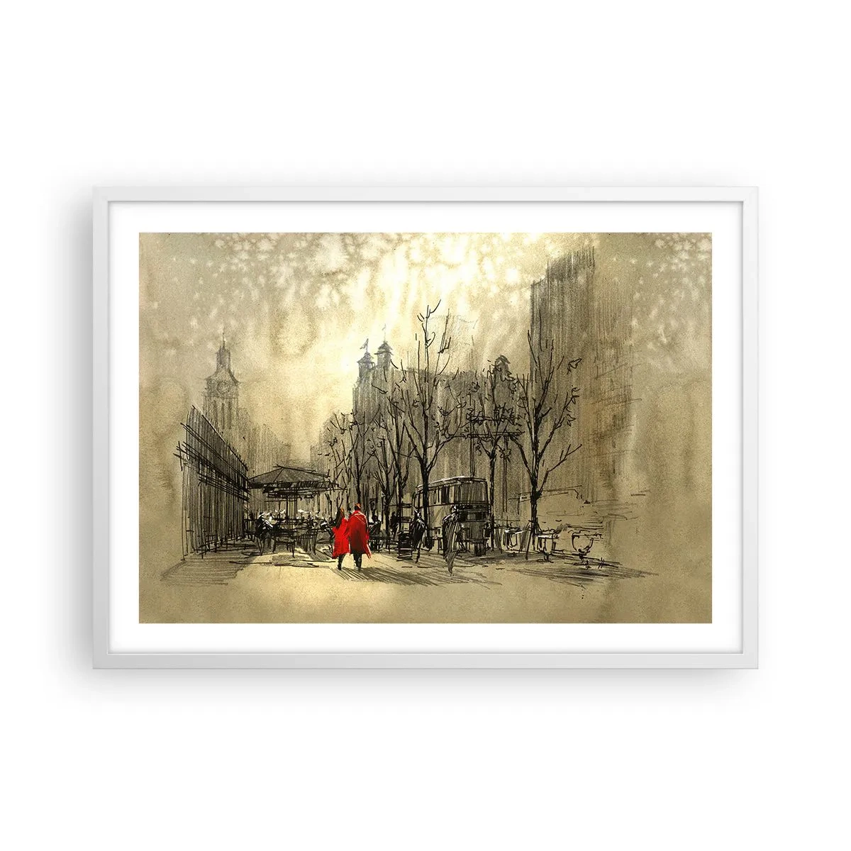 Poster in white frmae - A Date in London Fog - 70x50 cm