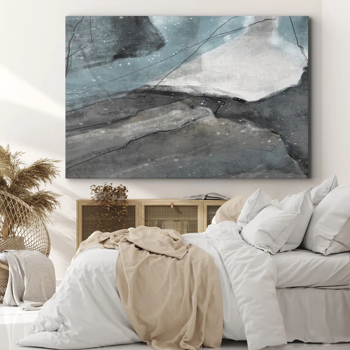 Canvas picture - Abstract composition in shades of gray and blue - 70x50cm - Abstract: Rocks and Ice - Modern wall decoration for the living room and bedroom ARTTOR