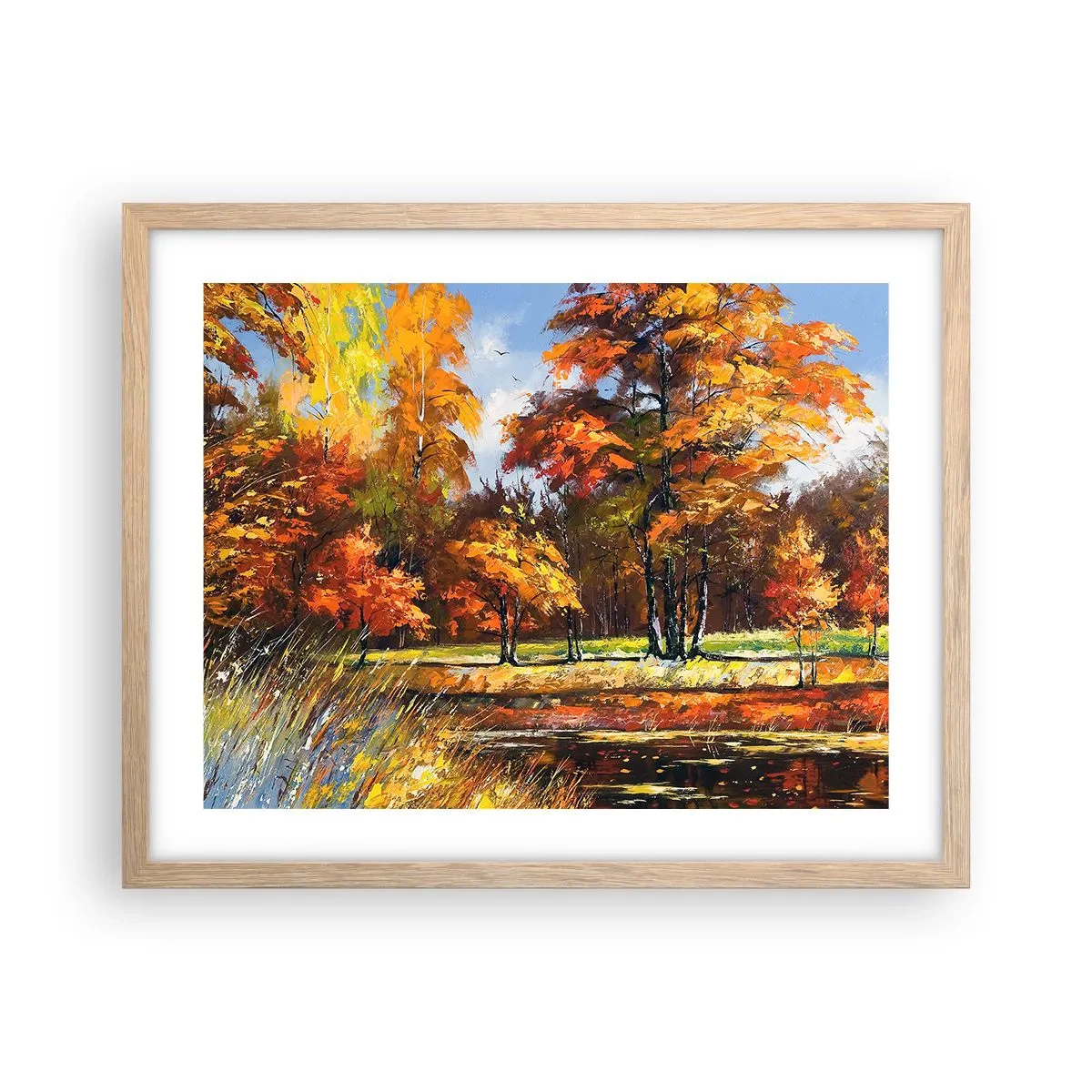 Poster in light oak frame - Landscape in Gold and Brown - 50x40 cm