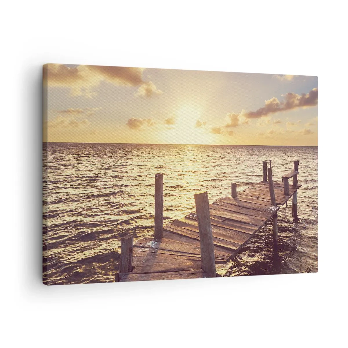 Canvas picture - A wooden jetty leading towards the sunset - 70x50cm - Golden Land of Tranquility - Modern wall decoration for the living room and bedroom ARTTOR