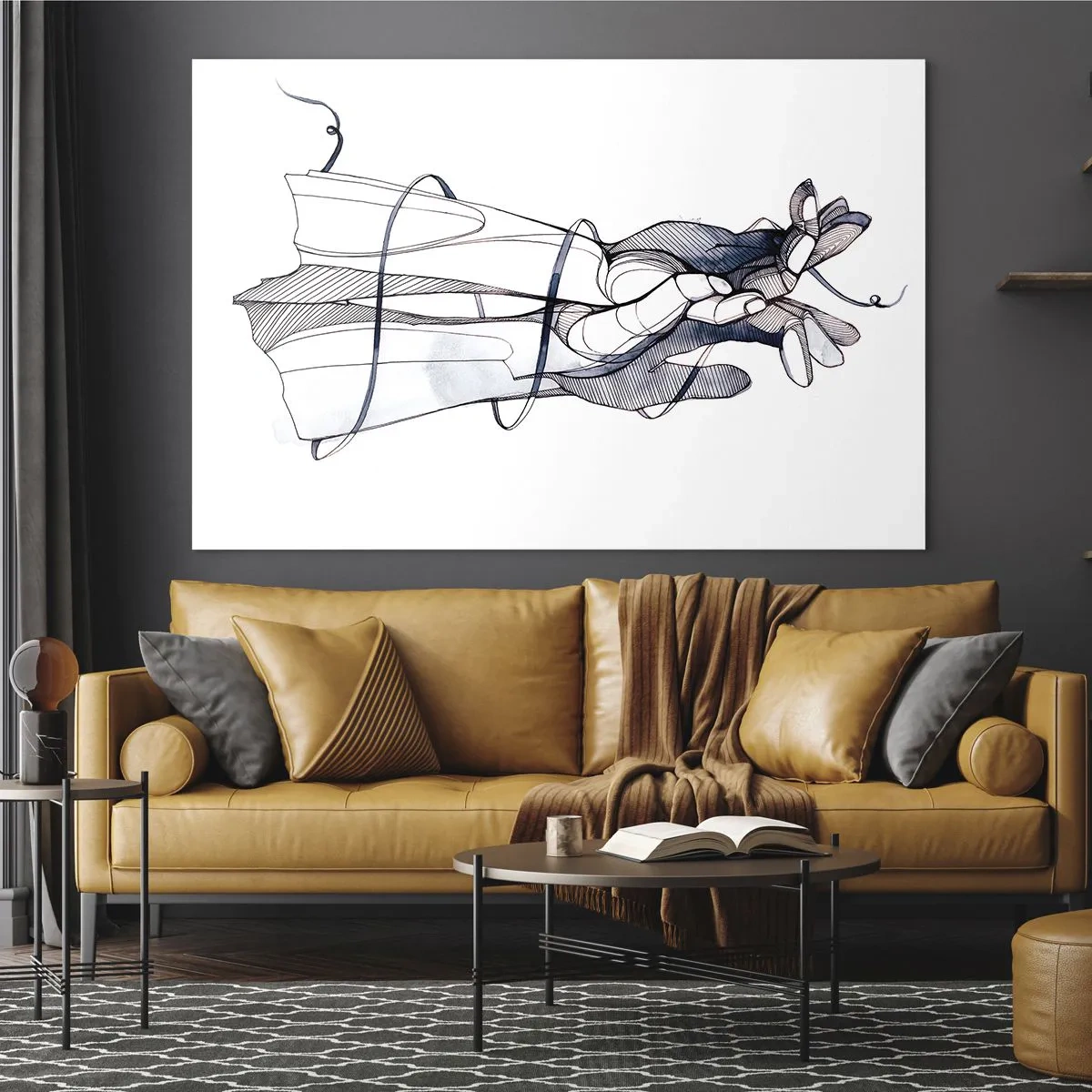 Glass picture - Artistic illustration of a hand holding a flower - 70x50cm - Study of Touch - Modern wall decoration for the living room and bedroom ARTTOR