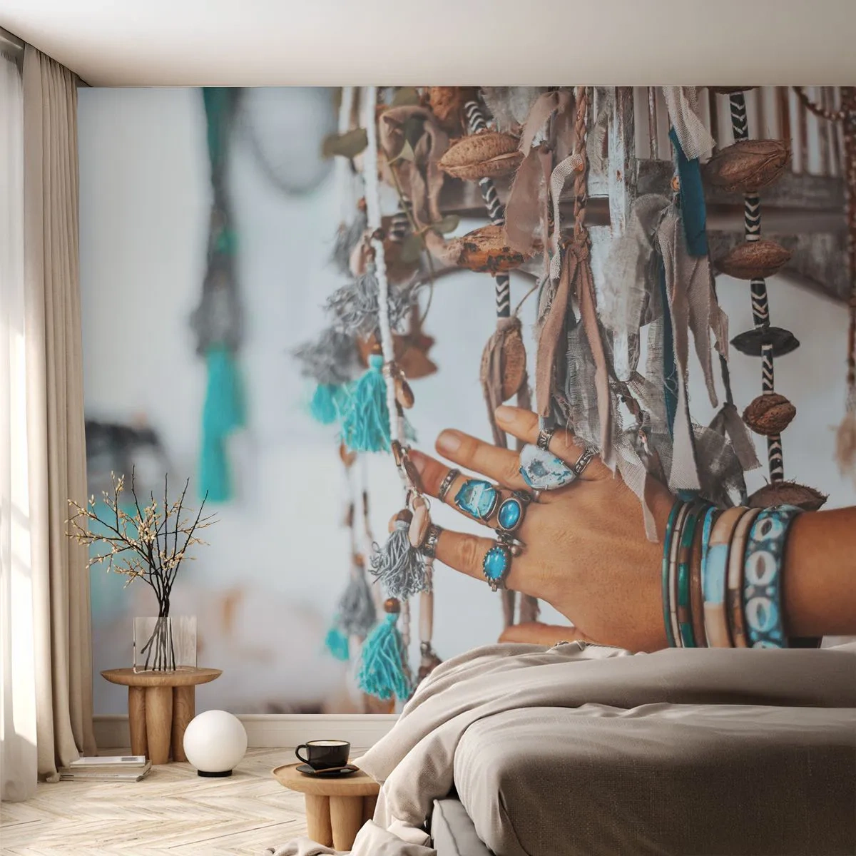 Photo Wallpaper Standard Eco - Local Treasures - Woman's Hand, Jewelry, Boho - 200x140 cm