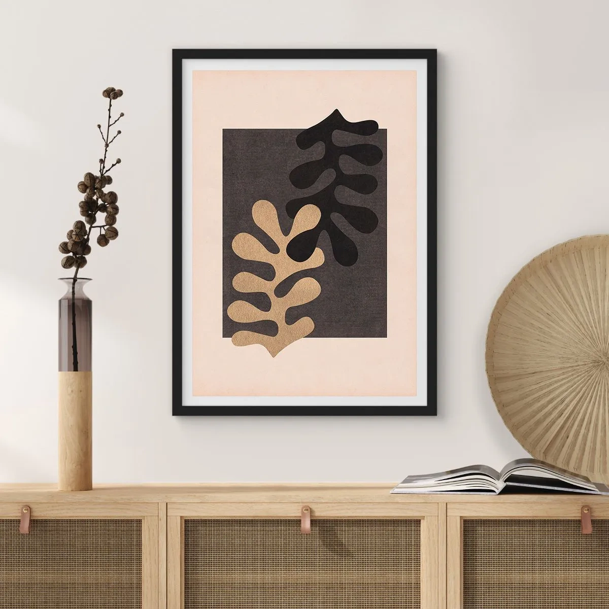 Poster in black frame - Minimalist abstract graphics with organic shapes - 50x70cm - Absence and Completion - Modern wall decoration for the living room and bedroom ARTTOR