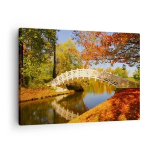 Canvas picture - A bridge in a park surrounded by autumn leaves over calm water - 70x50cm - On a White Bridge of Sighs - Modern wall decoration for the living room and bedroom ARTTOR