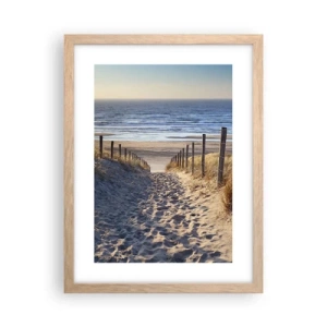 Poster in light oak frame - Sound of the Sea, Singing of the Birds, Wild Beach among Grass - 30x40 cm