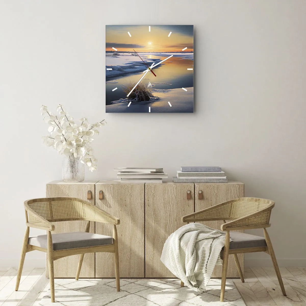 Wall clock - Clock on glass - Winter Sunset - 40x40 cm