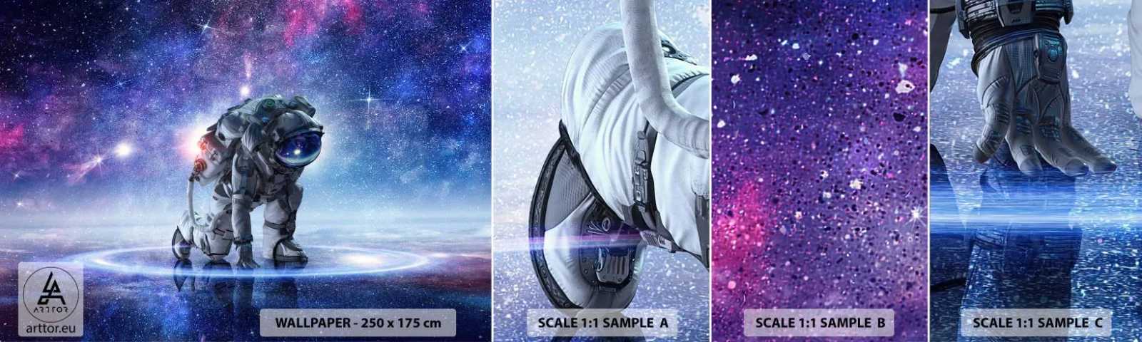 Photo Wallpaper Sample Self-Adhesive Deluxe Sticker - Starry Night above Me - Cosmonaut, Cosmos, Astronaut - 100x30 cm