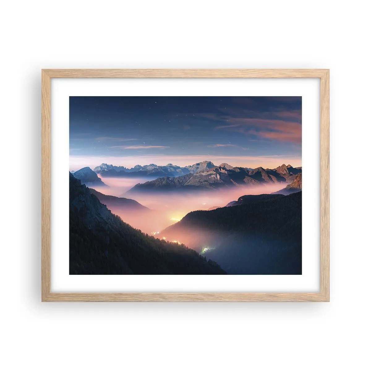 Poster in light oak frame - Light in the Valleys - 50x40 cm