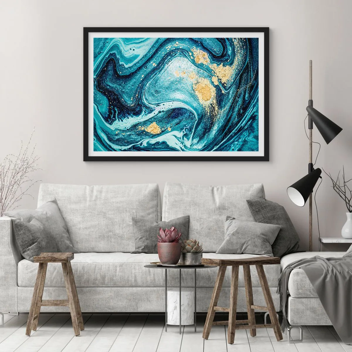 Poster in black frame - Blue Whirl - 50x40 cm