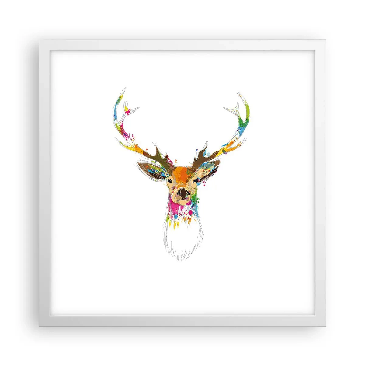 Poster in white frmae - Deer Bathed in Colour - 40x40 cm