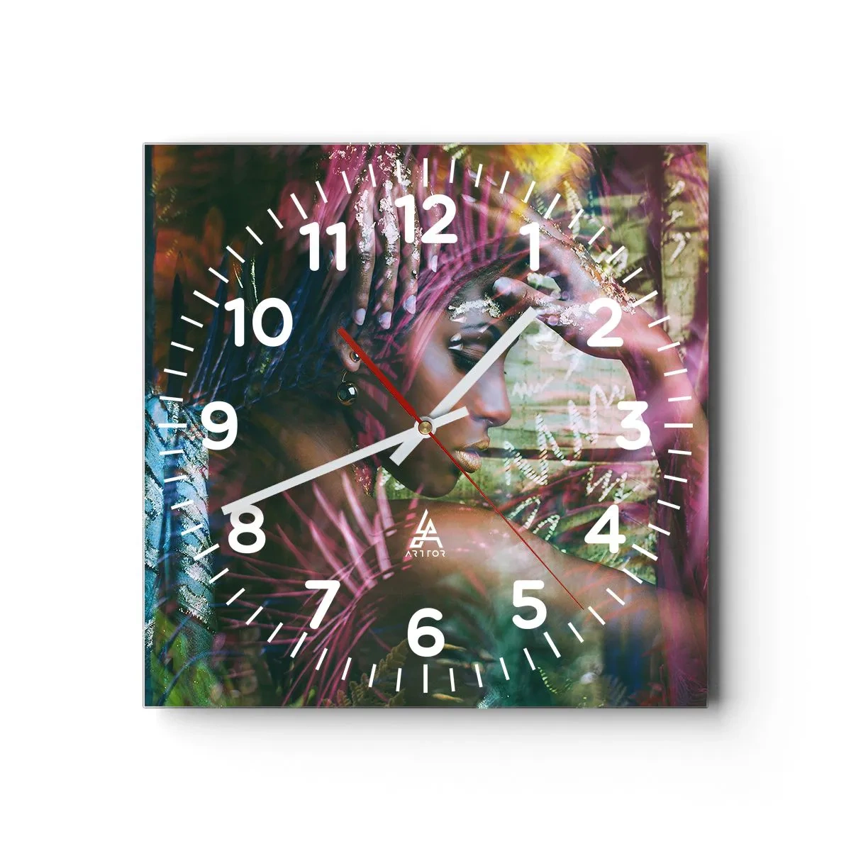 Wall clock - Clock on glass - Mother Nature in the Jungle - 30x30 cm