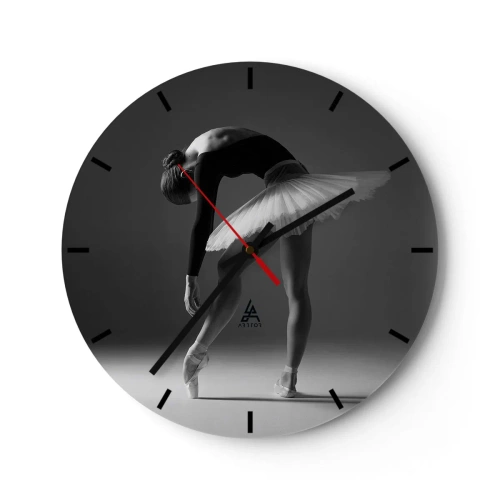 Wall clock - Clock on glass - Black and white ballerina in a classic dance pose - 30x30cm - Belle Ballet Dancer - Modern wall decoration for the living room, kitchen, and bedroom ARTTOR