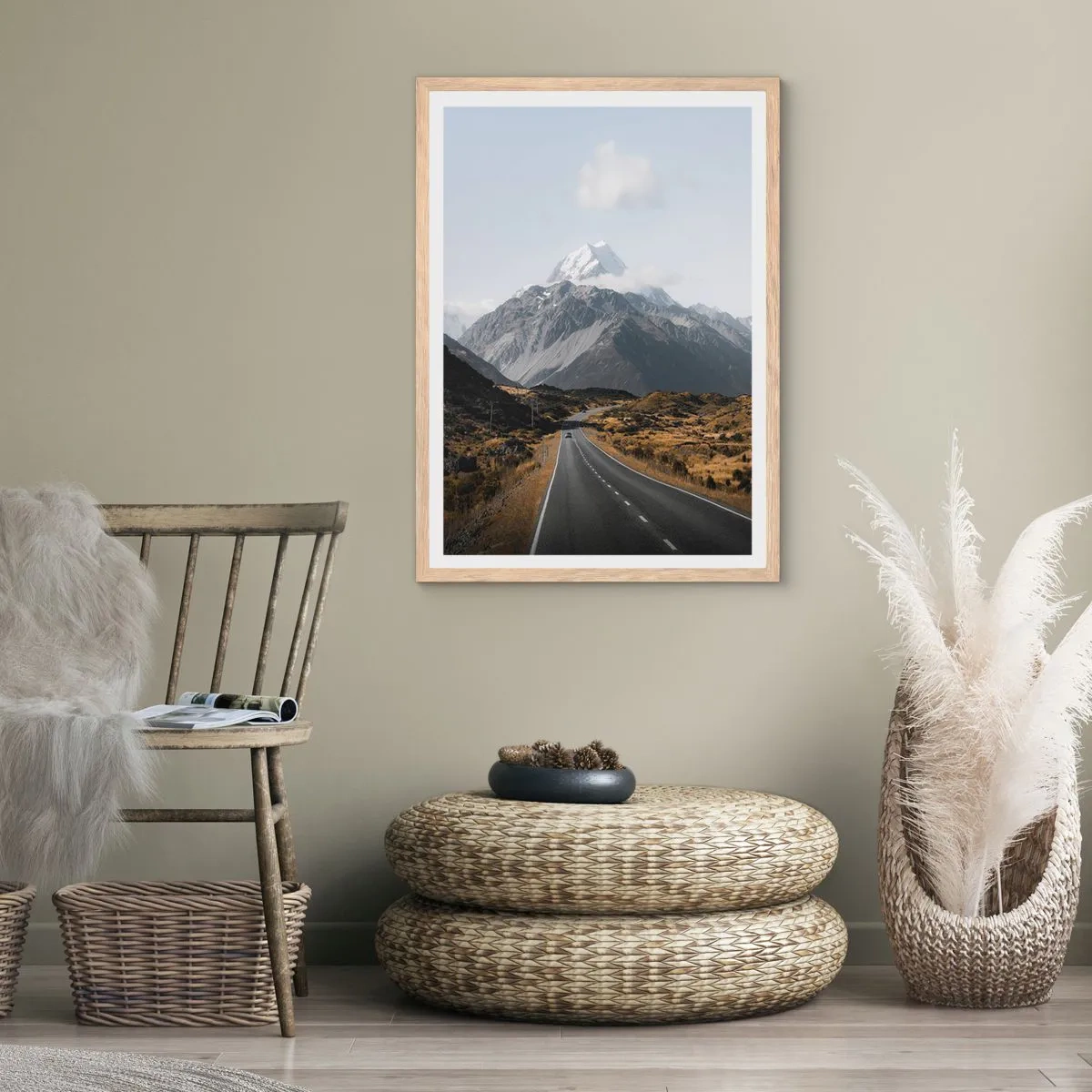 Poster in light oak frame - Road to the Heart of the Mountains - 70x100 cm