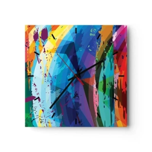 Wall clock - Clock on glass - Outburst of Colours - 30x30 cm